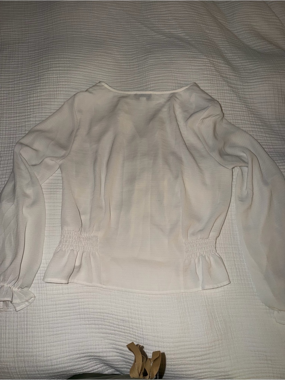 Topshop Cream V-Neck Button Front Peplum Blouse - Picture 2 of 5